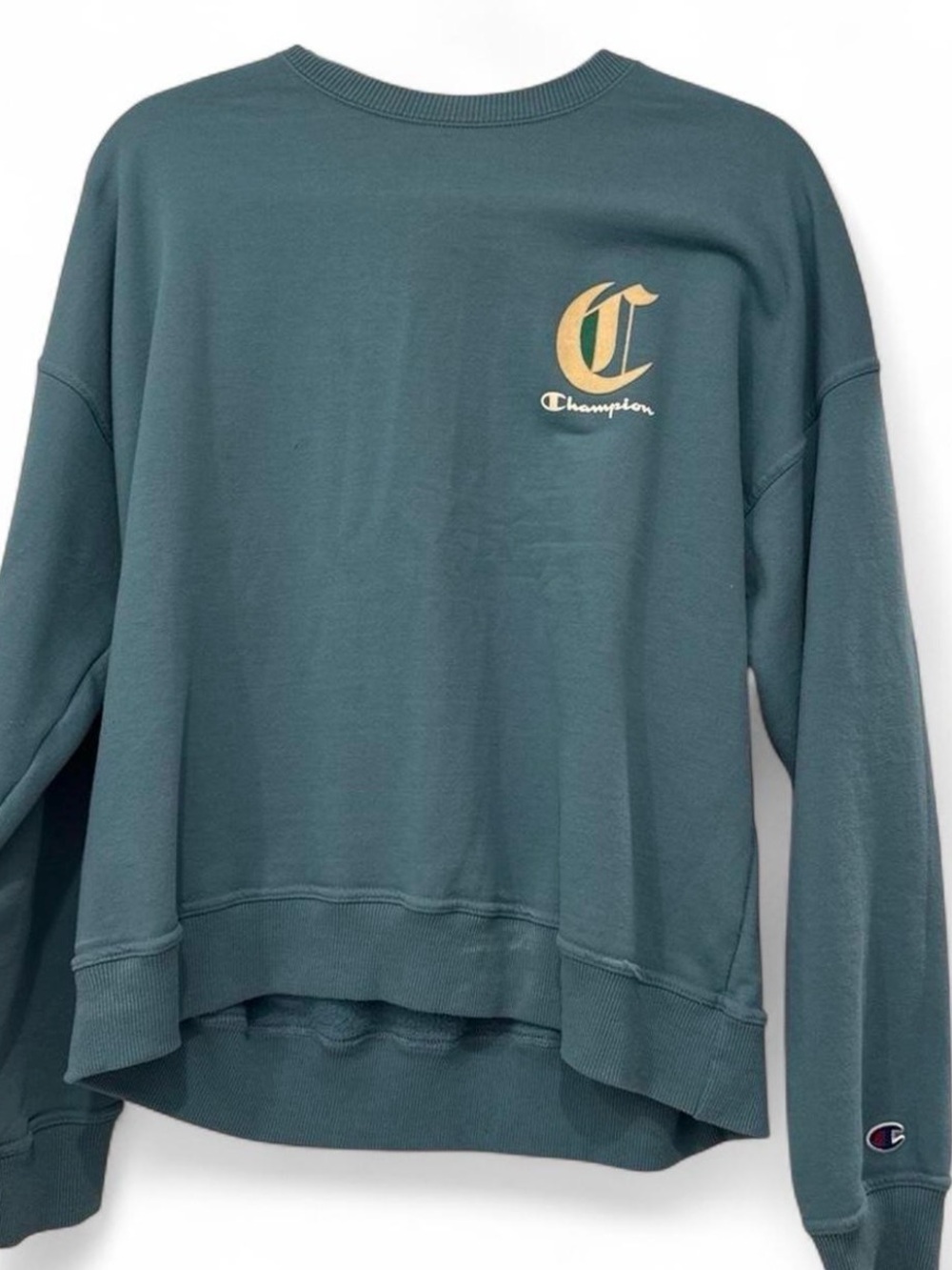 Champion Teal Green Crewneck Sweatshirt with Gold Logo